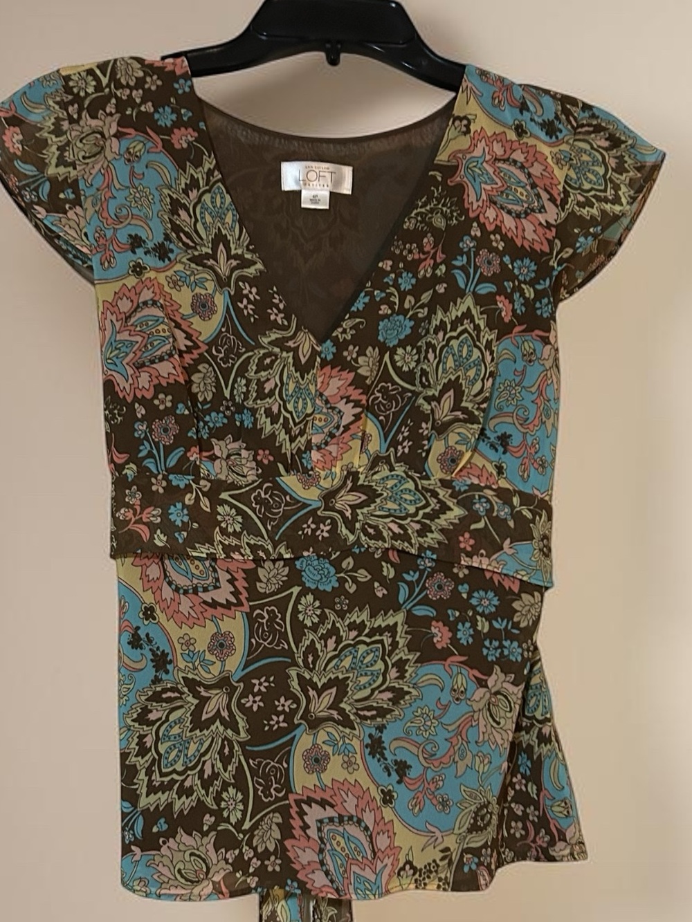 Vintage Ann Taylor Loft Blouse Sz 4P Multi Color Boho Floral Baby doll Top Y2K